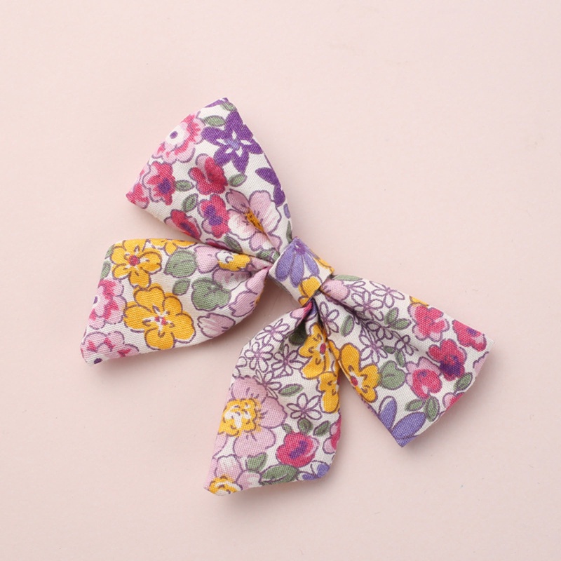 Kẹp Tóc Nơ In Hoa Bằng Vải Cotton Dành Cho Bé Gái