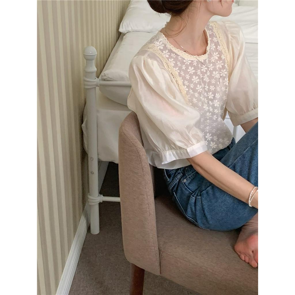 Áo Sơ Mi Voan Mỏng Thêu Hoa Ngắn Tay Thời Trang Sành Điệu 52949