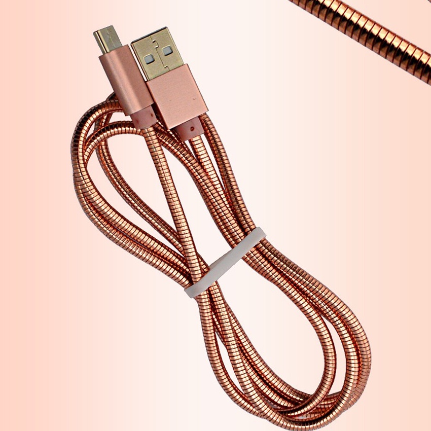 Dây cáp sạc bọc lò xo kim loại chống đứt,hỗ trợ sạc nhanh cổng usb