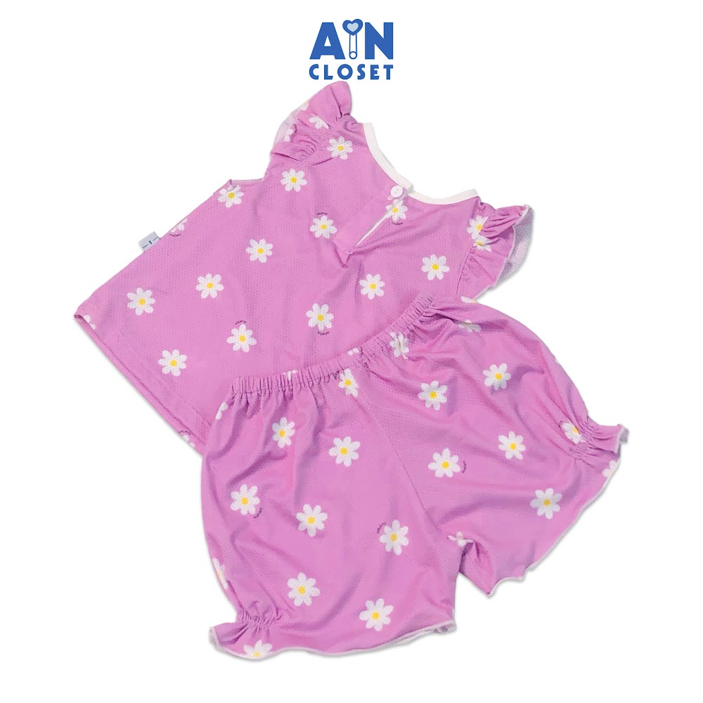 Bộ quần áo ngắn bé gái họa tiết Cúc nơ nền tím thun cotton - AICDBGP26NWZ - AIN Closet