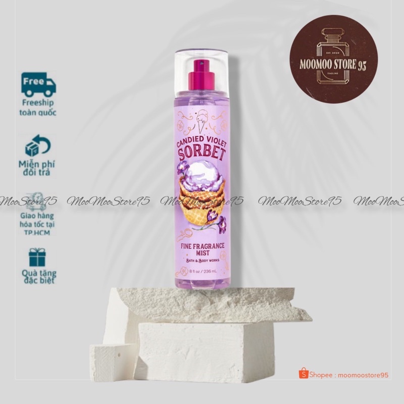 [ Bill Mỹ ] Xịt thơm toàn thân Bath &amp; Body Works mùi Candied Violet Sorbet