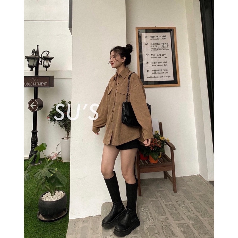 Áo sơ mi nhung tăm trơn 8193