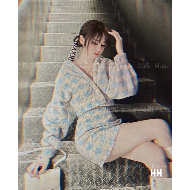 Sét áo dạ crotop mix chân váy kẻ xanh siêu hot hack tuổi (kèm ảnh thật) | BigBuy360 - bigbuy360.vn