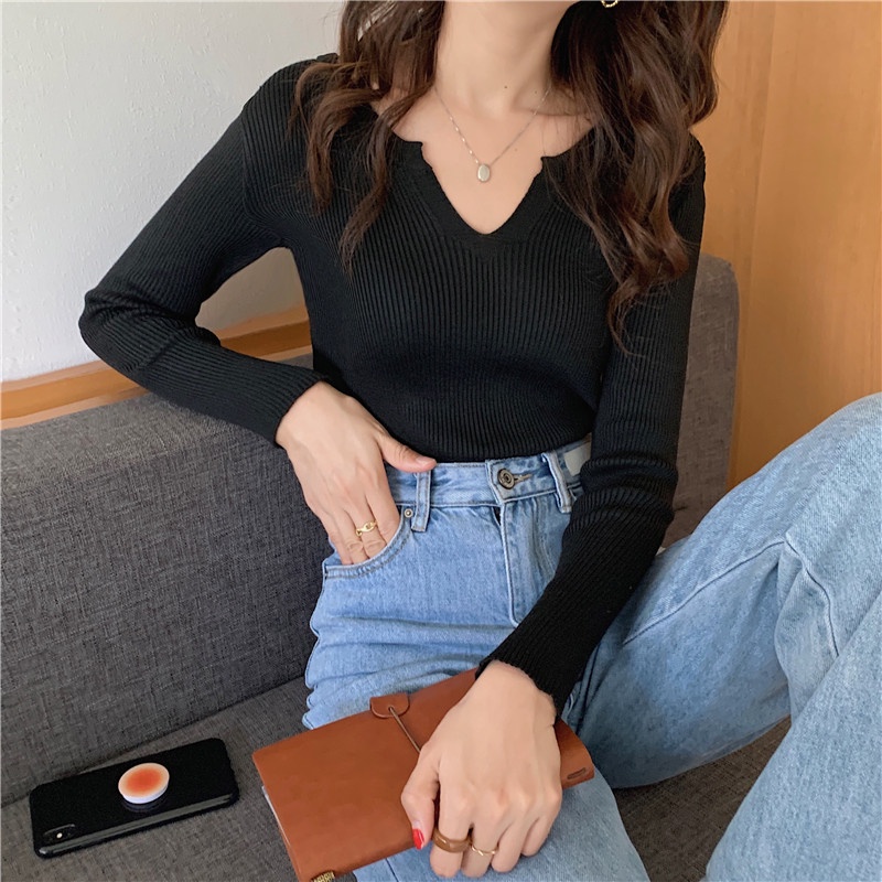 Áo Thun Dệt Kim 172239Áo Thun Nữ Dài Tay Cổ Tròn Thời Trang Hàn | BigBuy360 - bigbuy360.vn