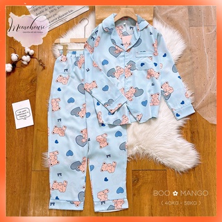 Đồ mặc nhà pijama lụa mango tay dài quần dài freesize - hàng cao cấp