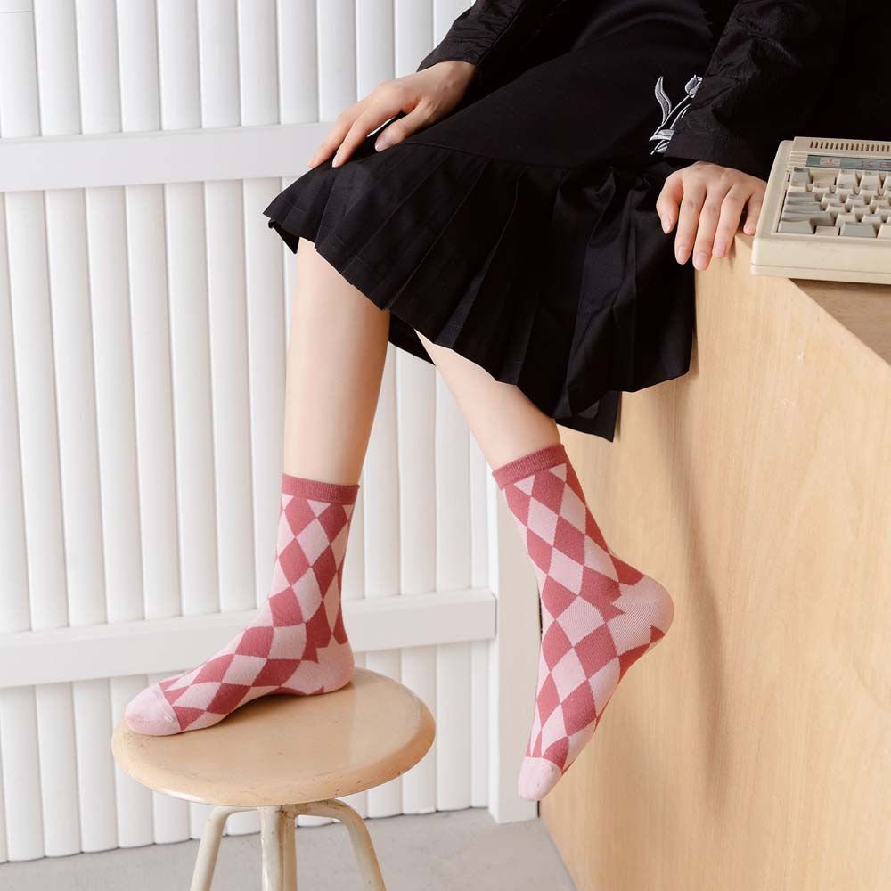 Vớ cotton họa tiết hình học nhiều màu phong cách đường phố Hàn Quốc cho nữ