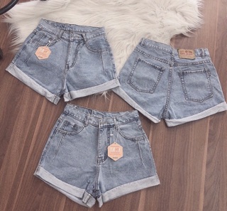 Quần short jean lưng cao lật lai