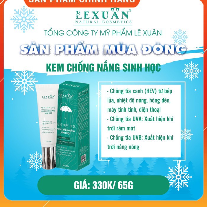 Kem Chống Nắng Sinh Học Lê Xuân - SPF50+ Pa++++ ANTI UVA, UVB, UVC, HEV. Cấp ẩm nhanh, không gây bít chân lông