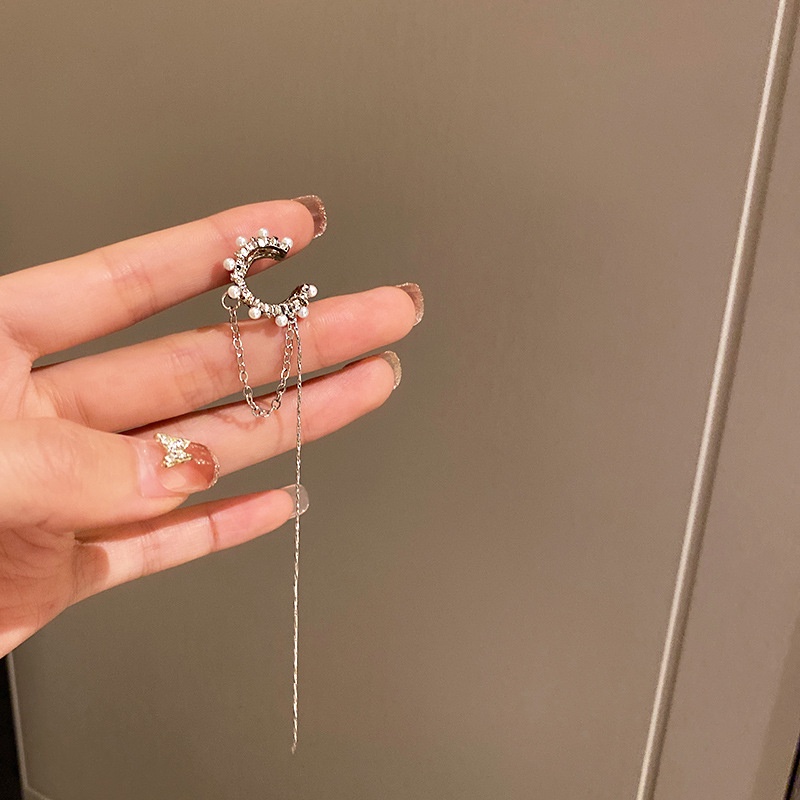 Hoa tai tua rua dài đính ngọc trai giả không xỏ lỗ thời trang