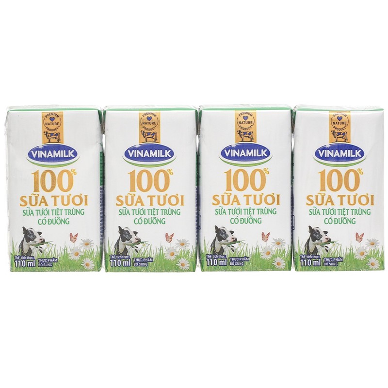 Sữa Tươi Tiệt Trùng Vinamilk 100% lốc 4 hộp 180ml