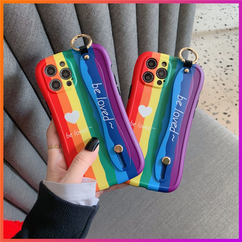 Ốp điện thoại họa tiết trái tim màu cầu vồng cho iPhone12mini 11pro max