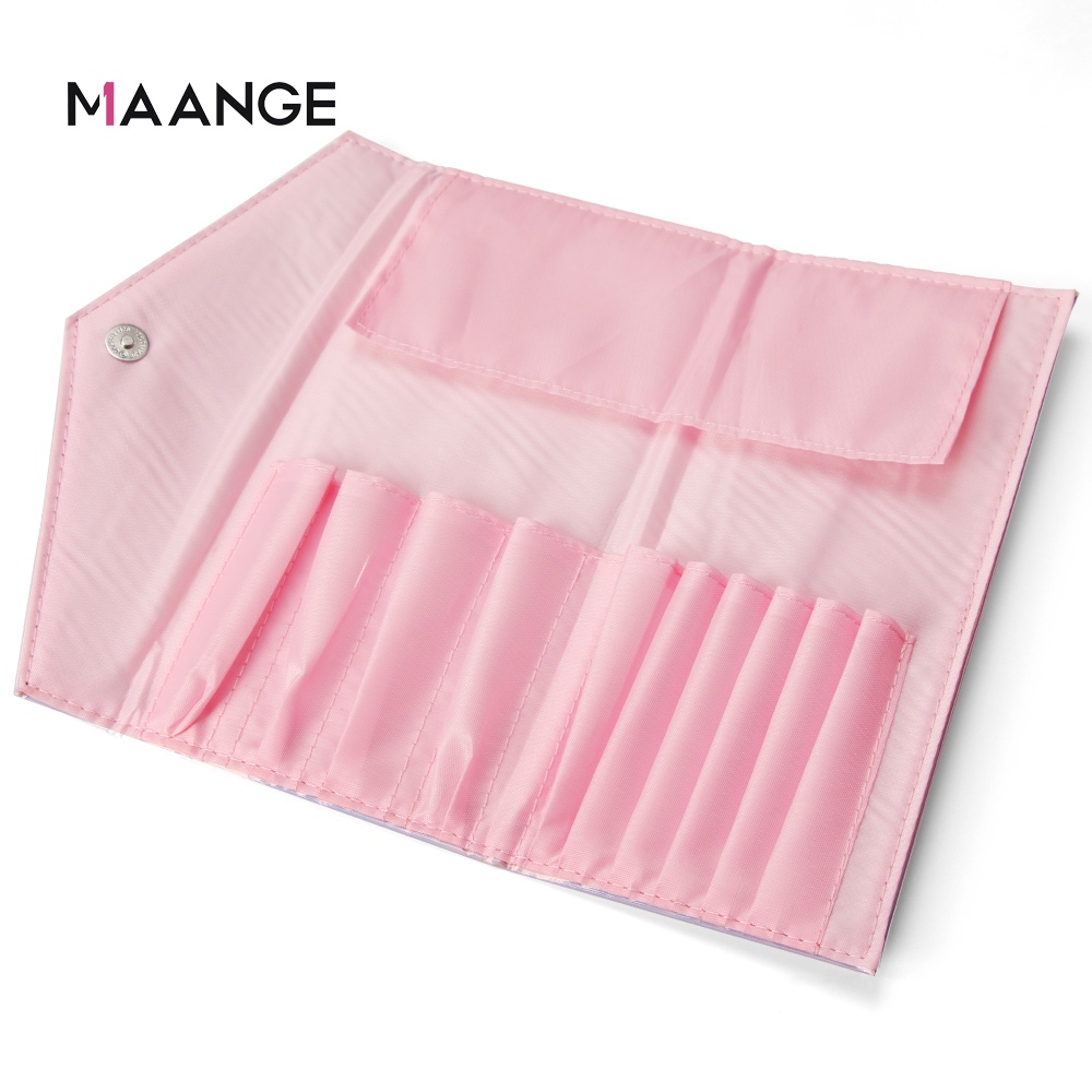 Túi đựng cọ trang điểm MAANGE bằng da PU màu hồng sáng bắt mắt tiện dụng