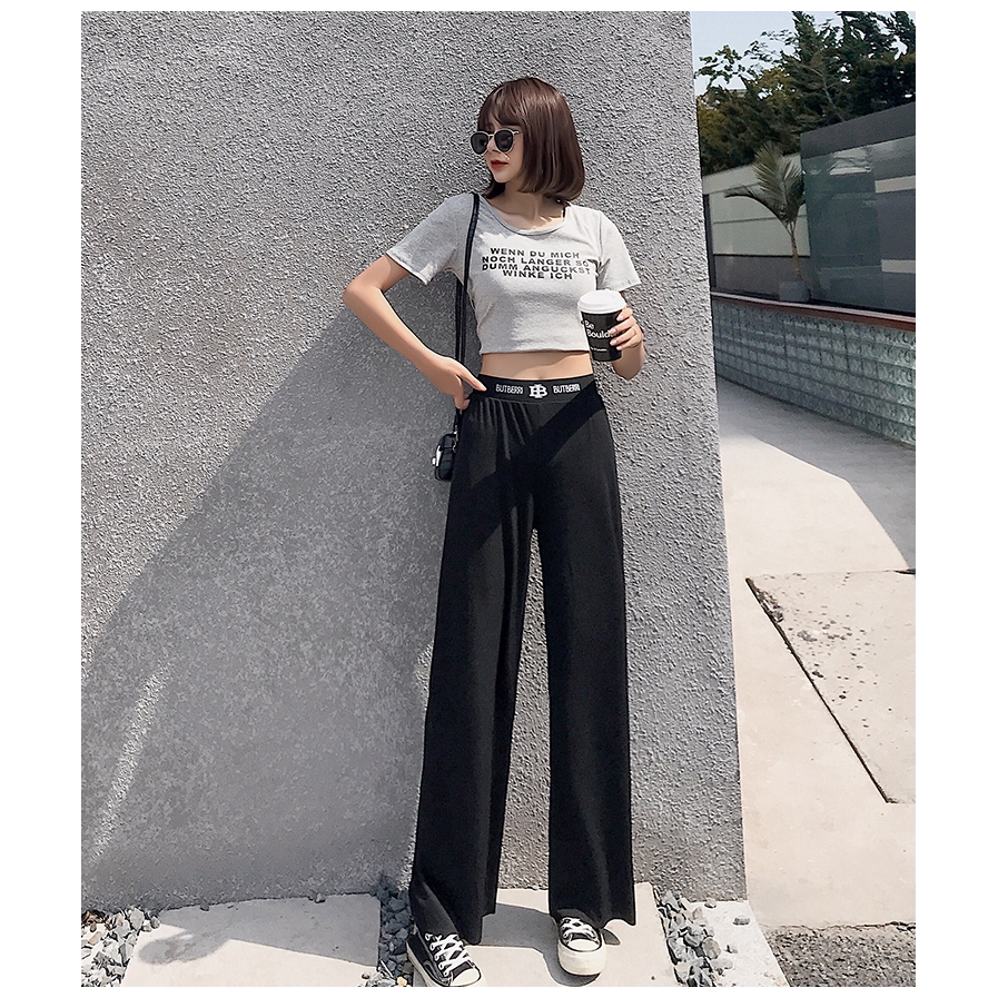 SUXI Quần ống rộng lưng cao phong cách mùa hè cho nữ