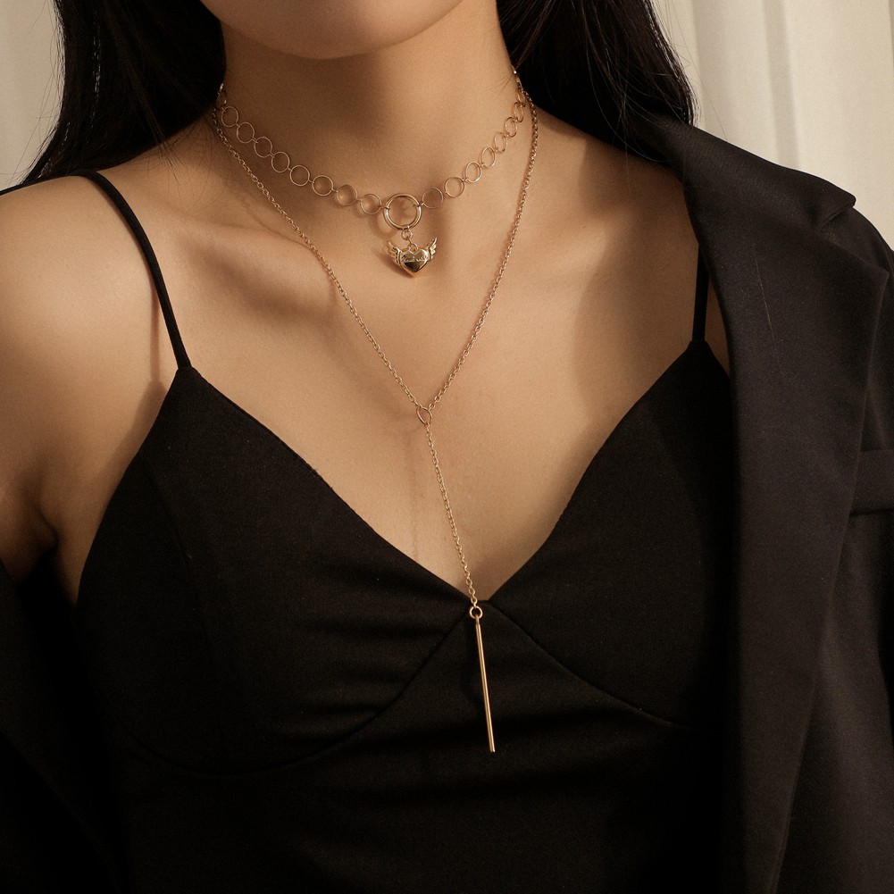 Vòng Cổ Choker NEULRY 2 Lớp Mặt Hình Trái Tim Dễ Thương