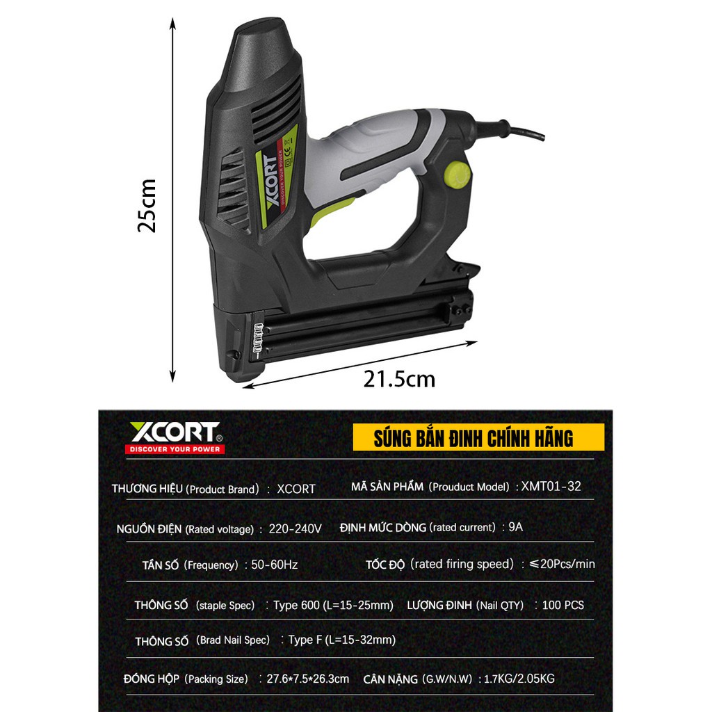 Súng bắn đinh dùng điện 1.25mm XCORT XMT01-32 -