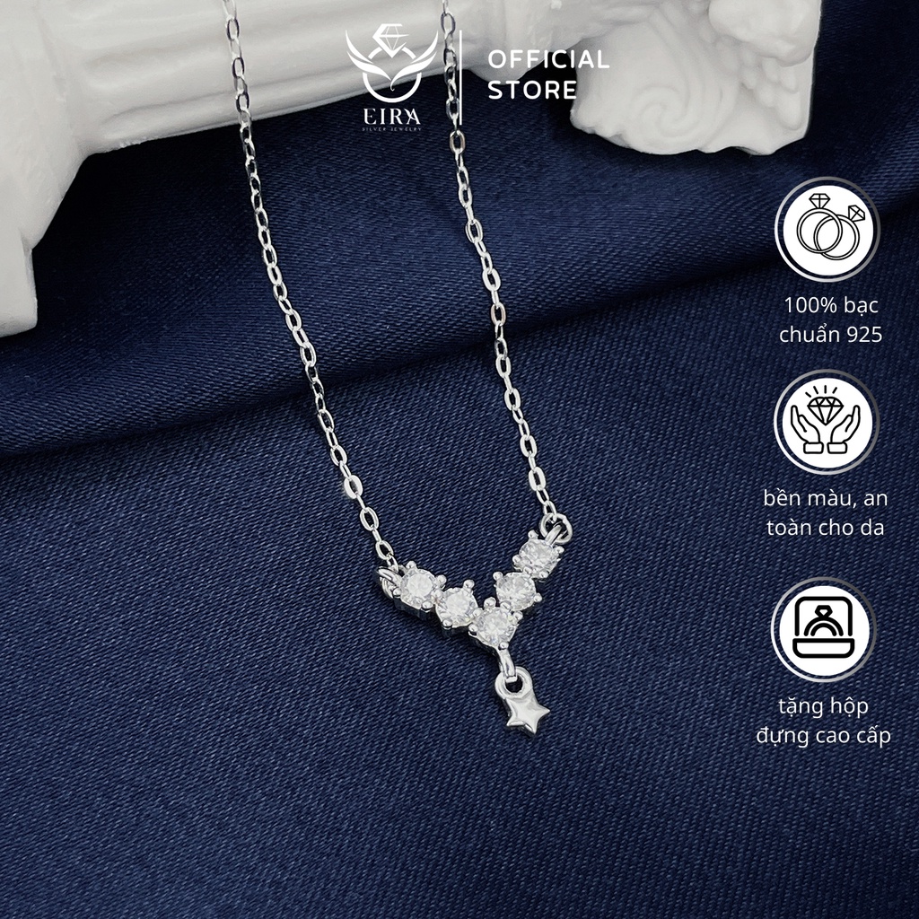 Dây chuyền nữ bạc 925 Eira Silver mặt chữ V đính đá độc lạ, vòng cổ bạc cho nữ đẹp sang trọng - C5862