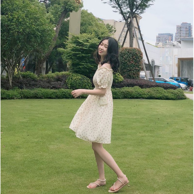 ĐẦM LỤA CỔ VUÔNG HỌA TIẾT HOA XINH DÀY DẶN [DRESS] ⚡Váy Hoa Nhí Nhún Ngực Hàn Quốc | BigBuy360 - bigbuy360.vn