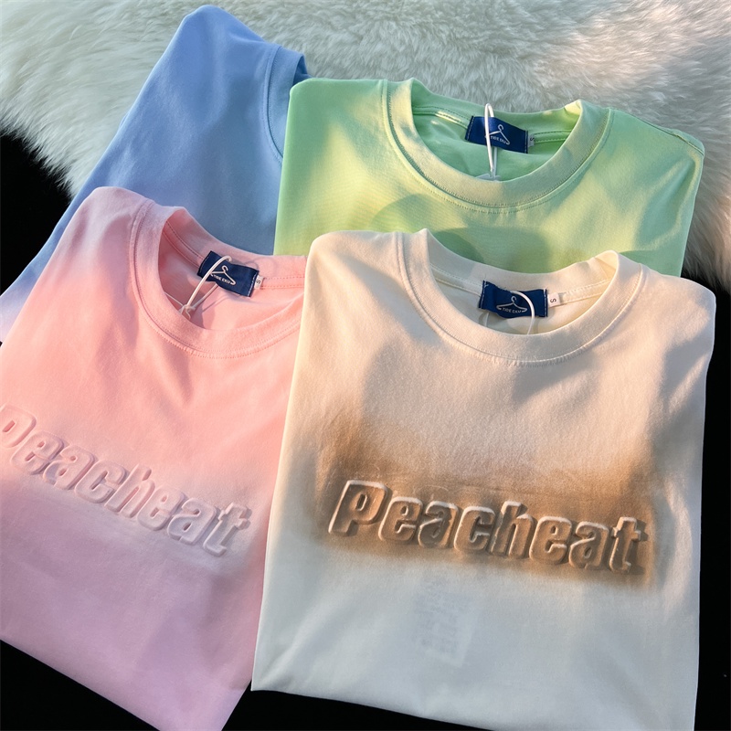 Áo thun tay lỡ Nam - Nữ from rộng cotton in chữ dập nổi Peacheat Hàn Quốc