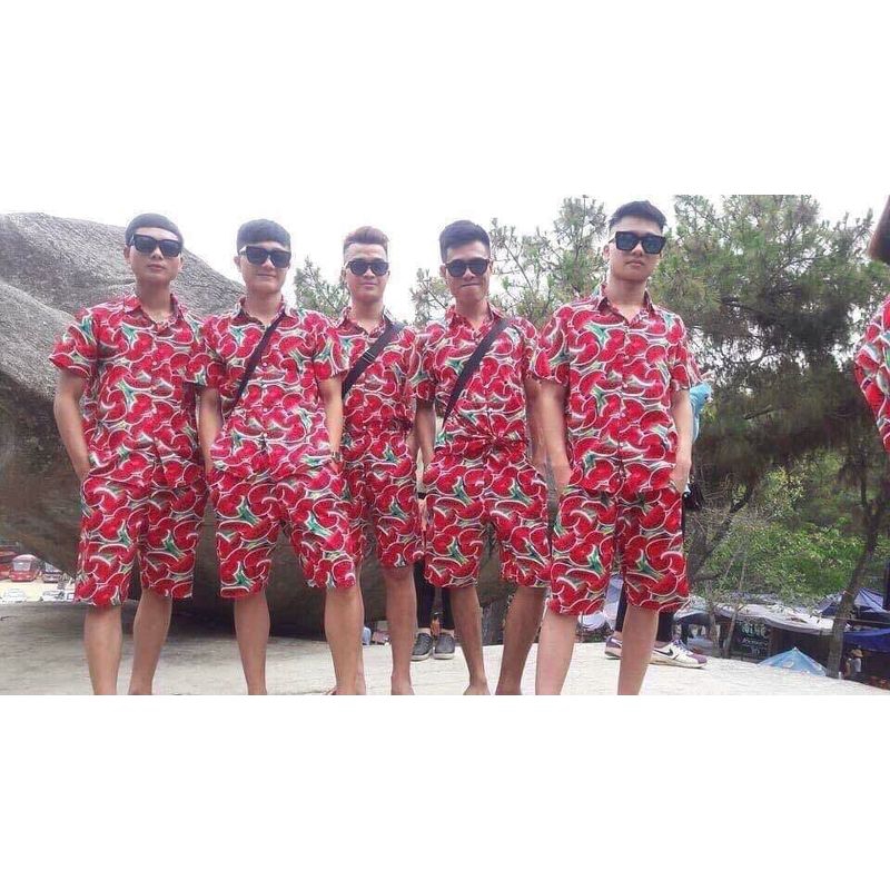 áo sơ mi cộc tay hoa quả form dáng rộng