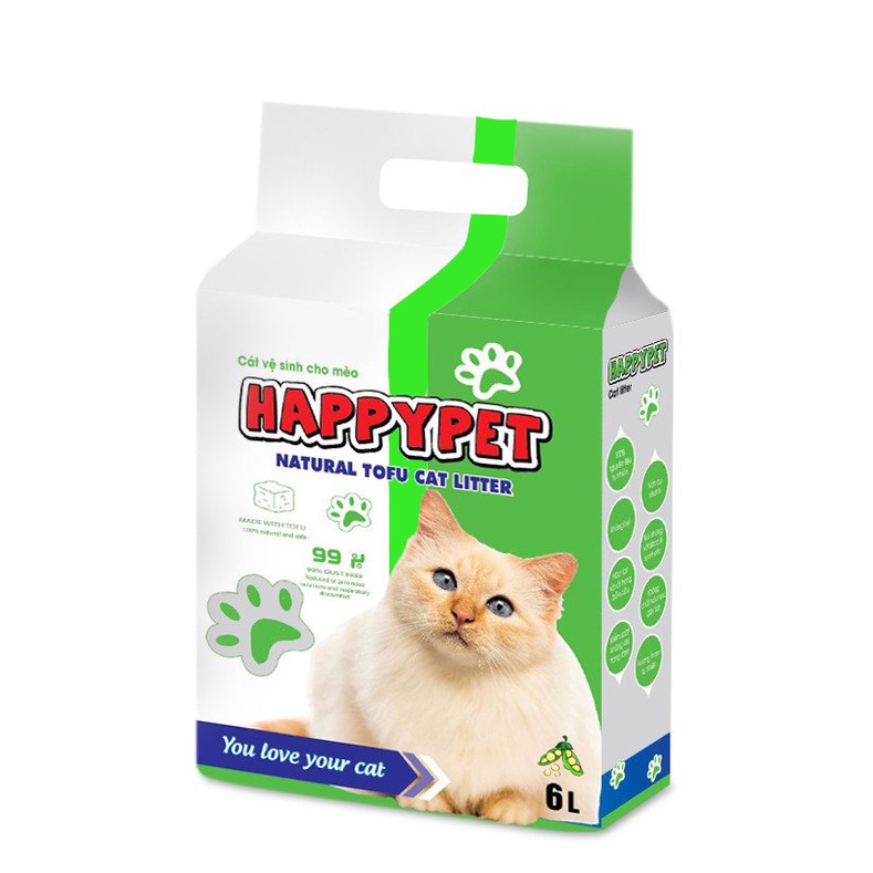 Cát Đậu Nành Hữu Cơ HAPPY PET (6L) Vệ Sinh Cho Mèo - Cát Đậu Phụ/ Cát Mèo Khử Mùi, Ít Bụi