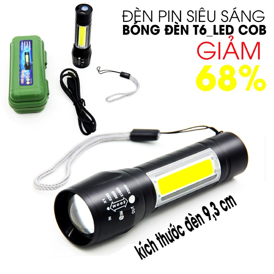 Đèn pin siêu sáng MINI ,2 trong 1 , phiên bản HẦM HỐ sac cổng usb ,co zoom có led chớp , nhiều chế độ đèn.