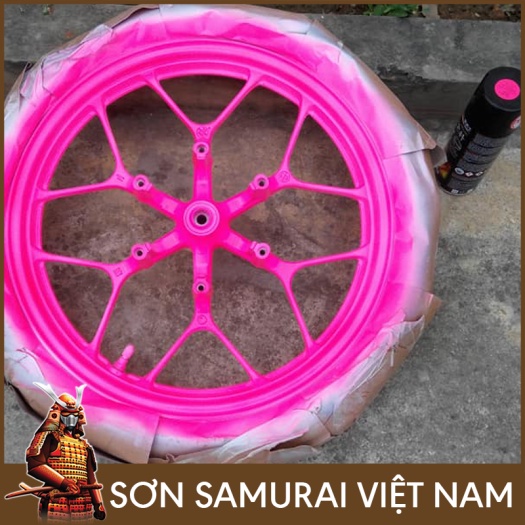 Sơn Samurai màu hồng huỳnh quang 53 chính hãng, sơn xịt dàn áo xe máy chịu nhiệt, chống nứt nẻ, kháng xăng