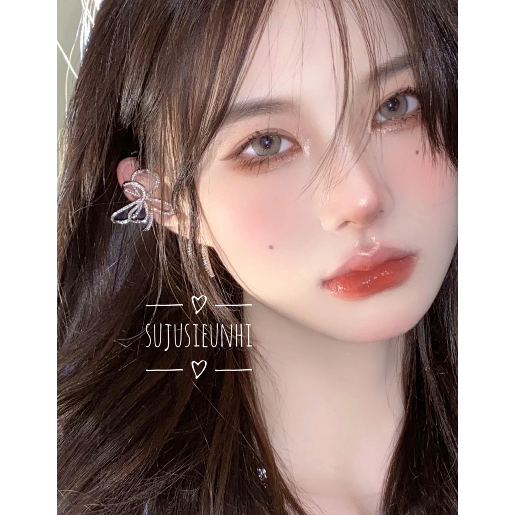 khuyên tai hình nơ thắt nút đính đá kẹp vành đeo 1 bên thanh lịch