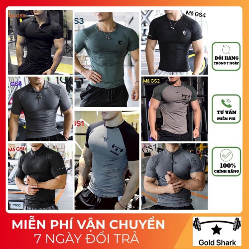 Áo Ngắn Tay Tập Gym Nam Gold Shark Vải Thun Lạnh, Áo Tập Gym, Thể Thao, Đi chơi