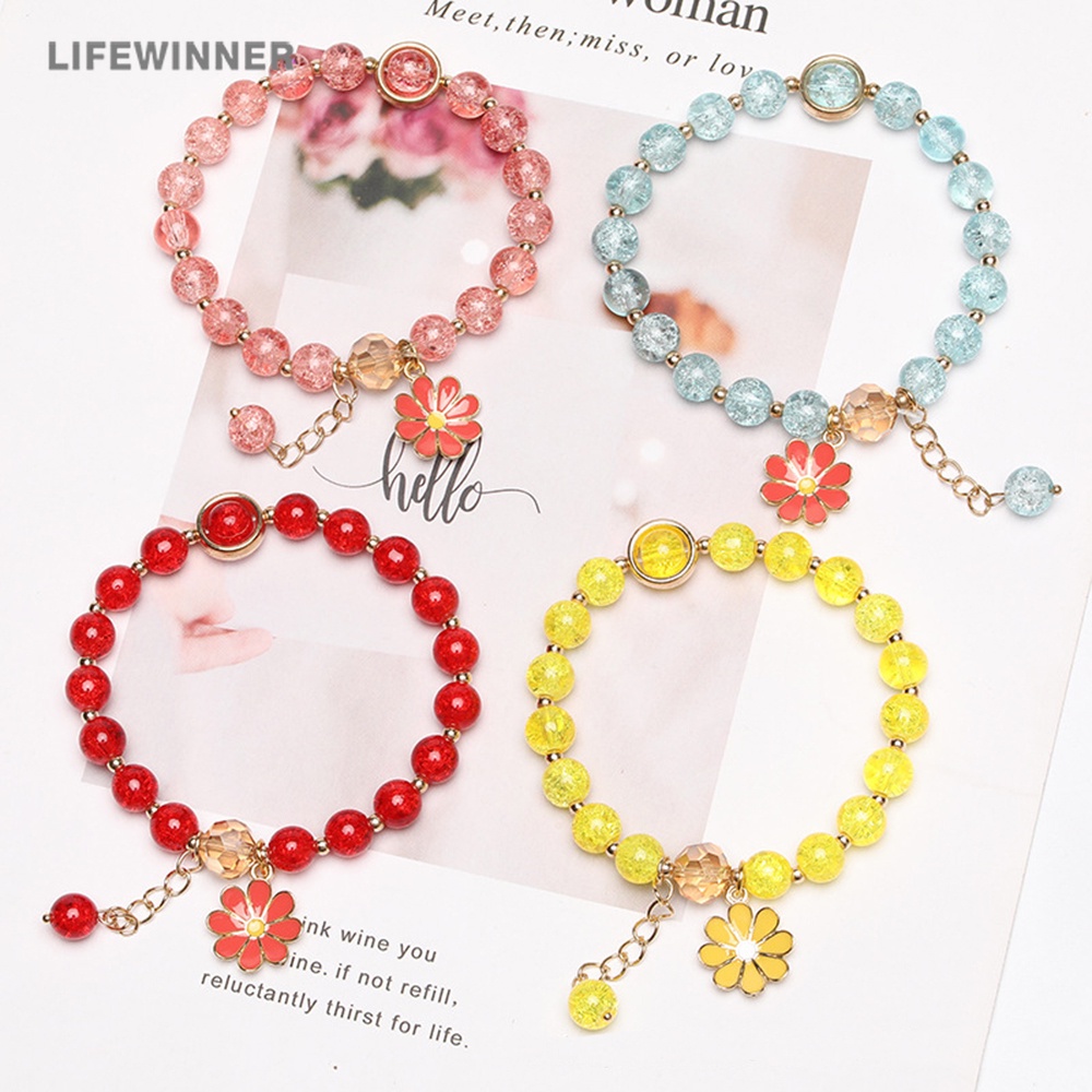 Pink Rose Crystal Bracelet / Daisy Flowers Beads Bracelets / Girls  Sun Flower Tassel Bangle /  Students Bracelet Birthday Gifts Jewelry