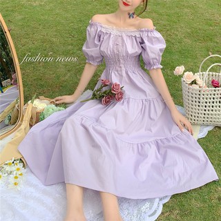 New product launch 2020 new retro waist slimming skirt French square collar long dress