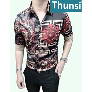 Áosomi nam áo sơ mi nam áo sơ mi nam họa tiết 3d nền đen