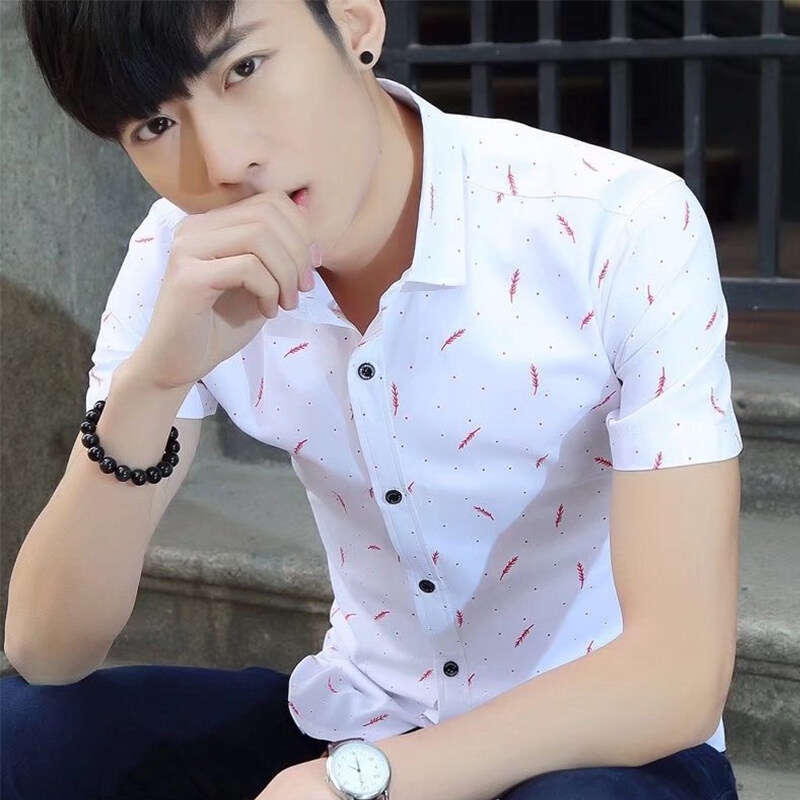 Áo sơ mi AOKANG cotton ngắn tay in họa tiết lông vũ thời trang dành cho nam