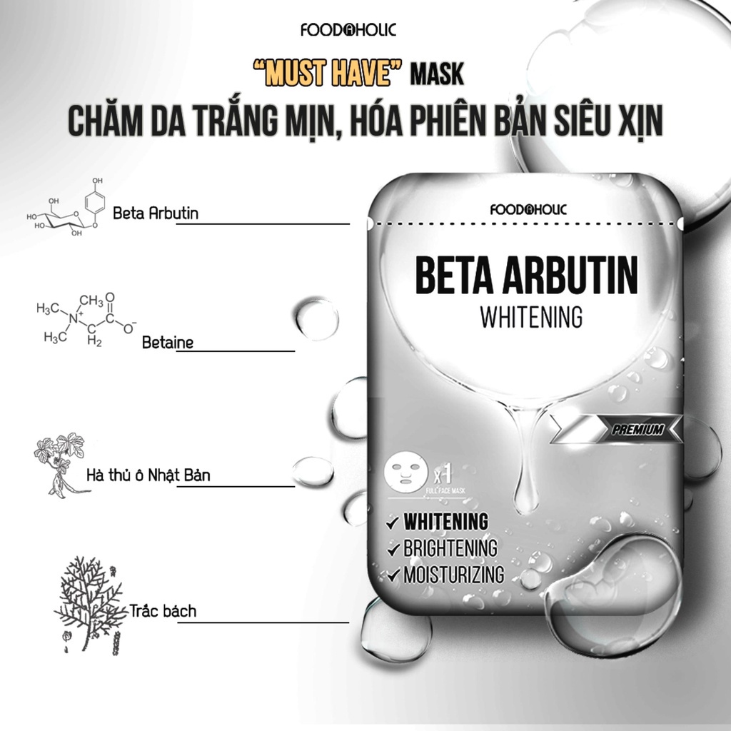 Combo 10 Mặt nạ Foodaholic cấp ẩm dưỡng trắng da 5 Hyaluronic Acid Hydrating - 5 Beta Arbutin