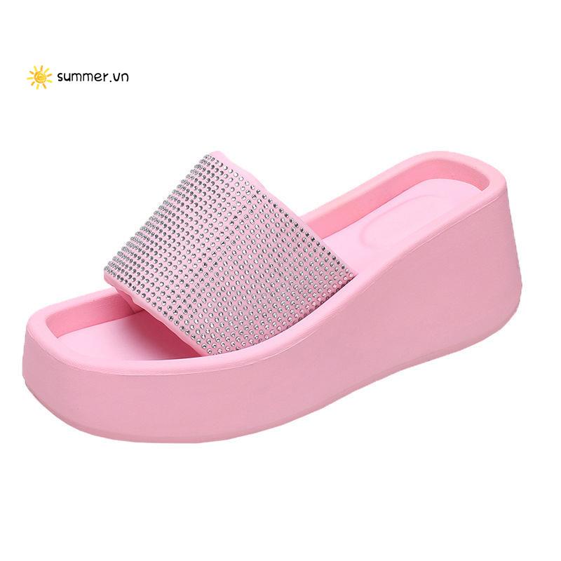 Dép Quai Chéo Đế Bằng Chống Trượt Đính Đá Thời Trang Mùa Hè Hàng Mới 2022 Dành Cho Bạn Nữ