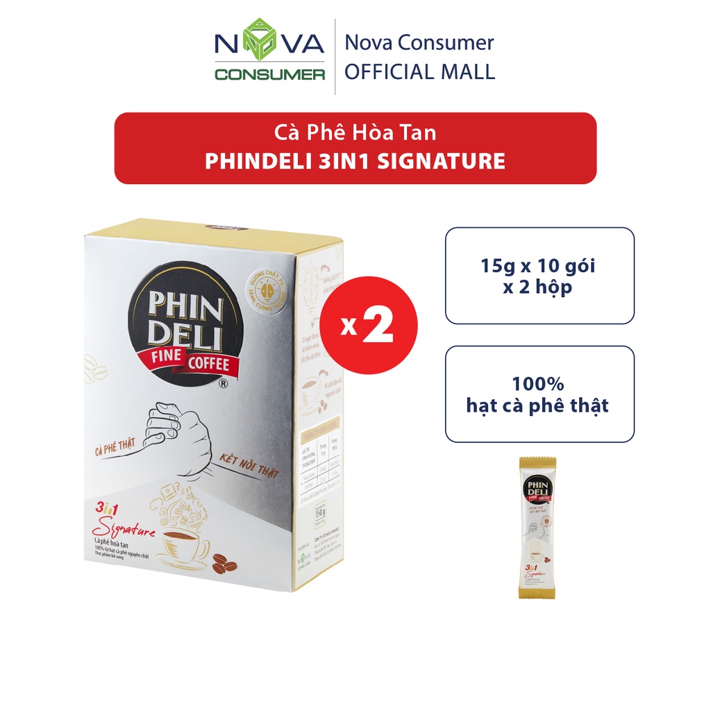 [Combo 2 hộp] Cà Phê Hòa Tan PhinDeli 3in1 Signature (15g x 10 gói x 2 hộp)