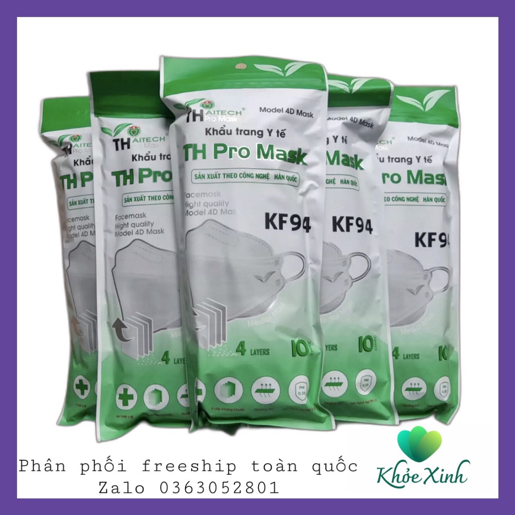 (Thùng 300 Cái) Khẩu Trang Y Tế 4D KF94 TH PRO MASK 4 Lớp Chống Bụi Mịn Và Kháng Khuẩn Tiêu Chuẩn Hàn Quốc