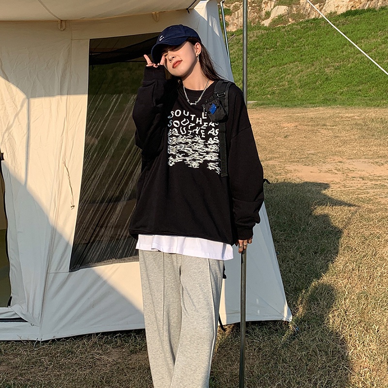 【ZHELIHANGFEI】Áo Thun Tay Dài Form Rộng Họa Tiết In Theo Phong Cách Retro Dễ Phối Đồ