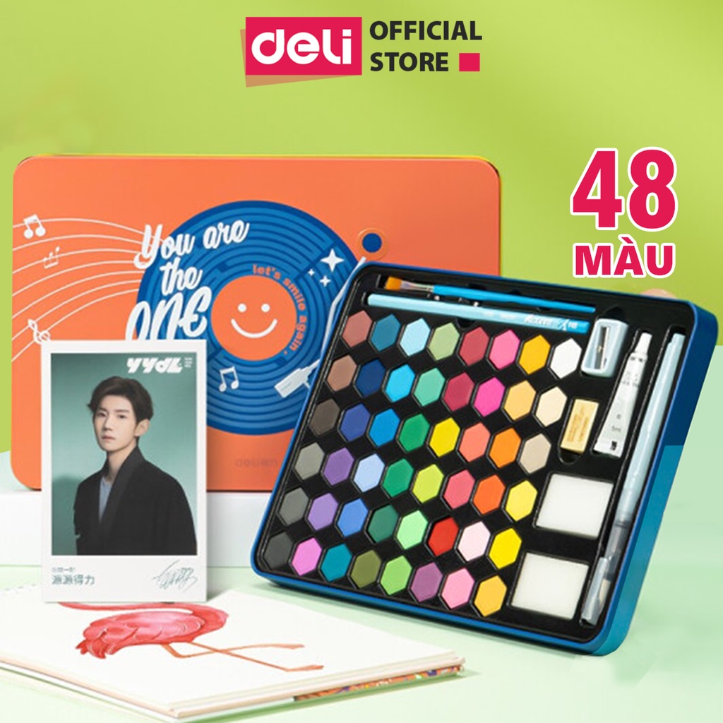 Màu nước dạng nén Deli 24 36 38 màu phiên bản mới Water color bao gồm 8 dụng cụ chuyên nghiệp - 73936