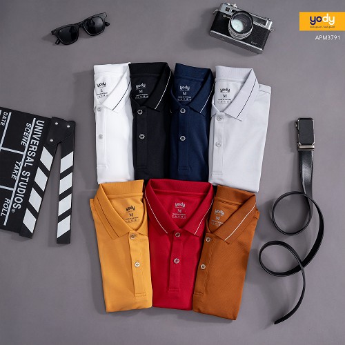 Áo polo Yody Nam Bo kẻ Thun cộc tay chất liệu Cafe Thấm hút Mềm mịn APM3791