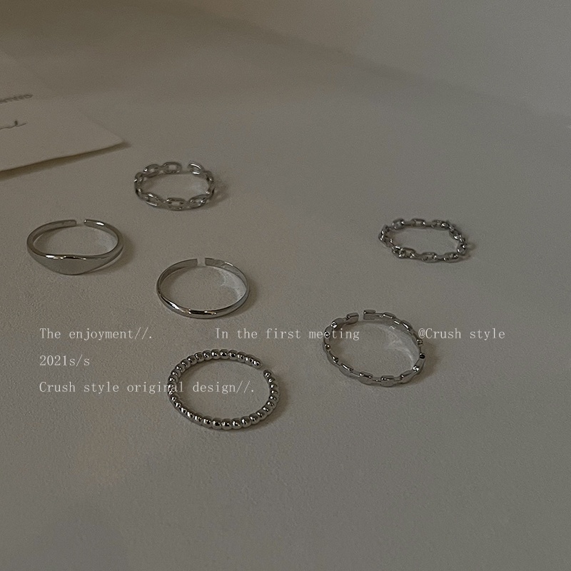 Set 5 nhẫn bạc 17KM mỏng kiểu dáng đơn giản thời trang