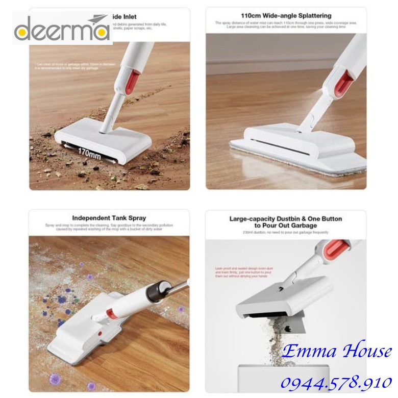 Set gie lau/Cây lau nhà kiêm máy quét bụi Deerma Sweep Mop DEM-TB900, Bảo Hành Chính Hãng 03 Tháng