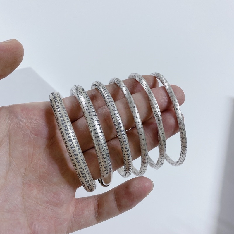 Vòng tay bạc cho nam nữ khắc bát nhã tâm kinh bạc 9999 phân khúc hàng cao cấp