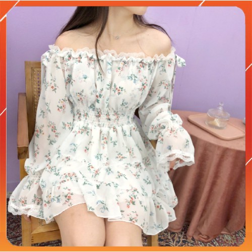 Váy hoa trễ vai chiffon Ulzzang, đầm trễ vai dáng xòe - Cỏ Clothes | BigBuy360 - bigbuy360.vn