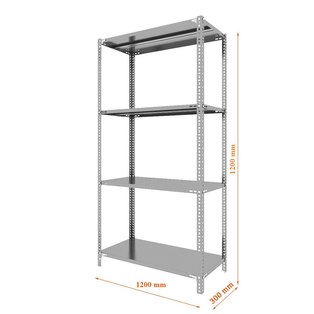 Bộ kệ kho hàng sắt v lỗ đa năng cho mọi công việc kích thước : Dài 120cm, Rộng 30cm, Cao 120cm gồm 4 tầng