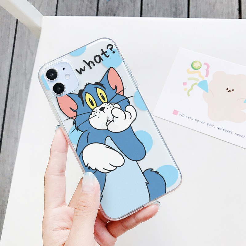 Ốp trong suốt in hình mèo tom and jerry ou what cho IPhone 11/11Pro/11pro Max X XR XS XS MAX /6 7 8 Plus SE t08