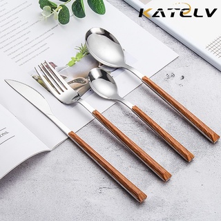 Bộ dụng cụ ăn uống KATELV hoạ tiết vân gỗ cao cấp