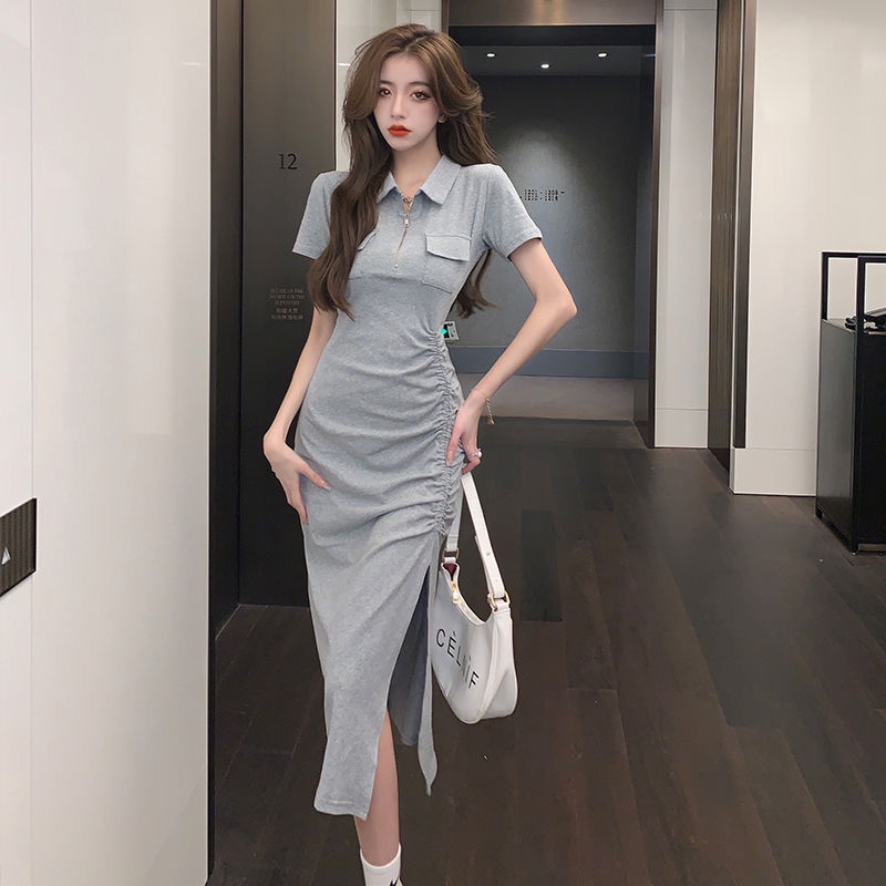 Đầm Cổ Polo Xếp Ly Dáng Ôm Phong Cách Mỹ Thời Trang Mùa Hè Hàn Quốc Hàng Mới 2022