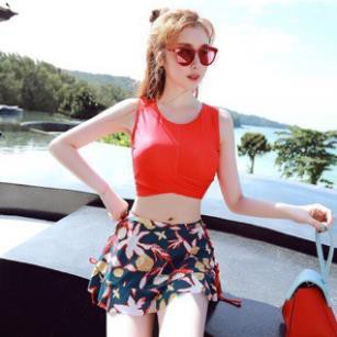 Bộ bikini đi biển đồ bơi nữ hai mảnh kín đáo 3 chi tiết cạp cao áo tắm che nắng ་