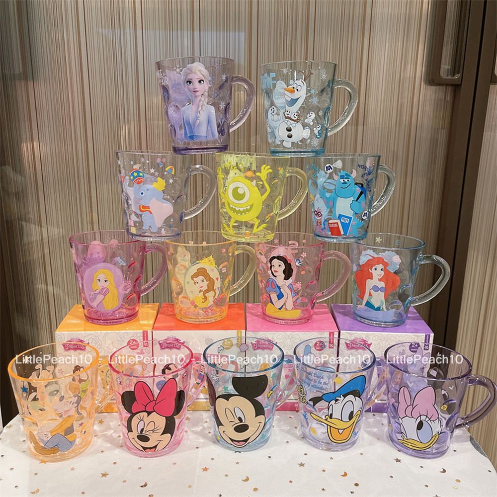 Ly nước nhựa Disney kiểu mới 2022 trong suốt có quai cầm tay Mike Sulley Donald Olaf Ariel cho bé