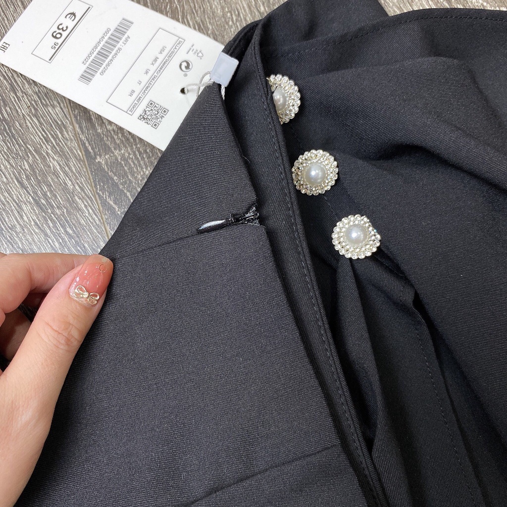 Chân váy bút chì dài công sở cạp cao vạt cúc ngọc Homieyl cao cấp, chân váy lưng cao dài qua gối màu đen chất vải đẹp | BigBuy360 - bigbuy360.vn